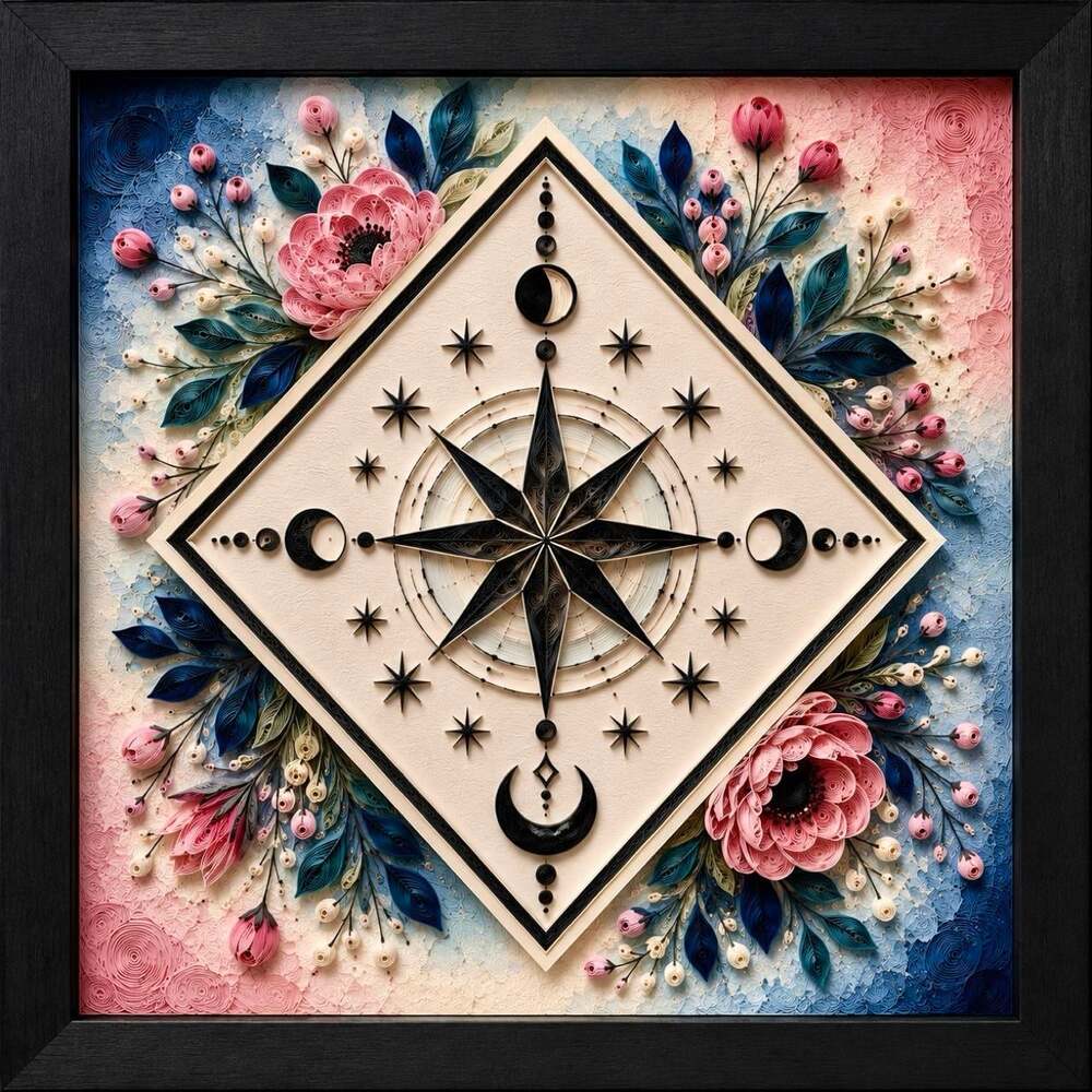 8 X 8 Black Framed Quilled Compass 71 Ec